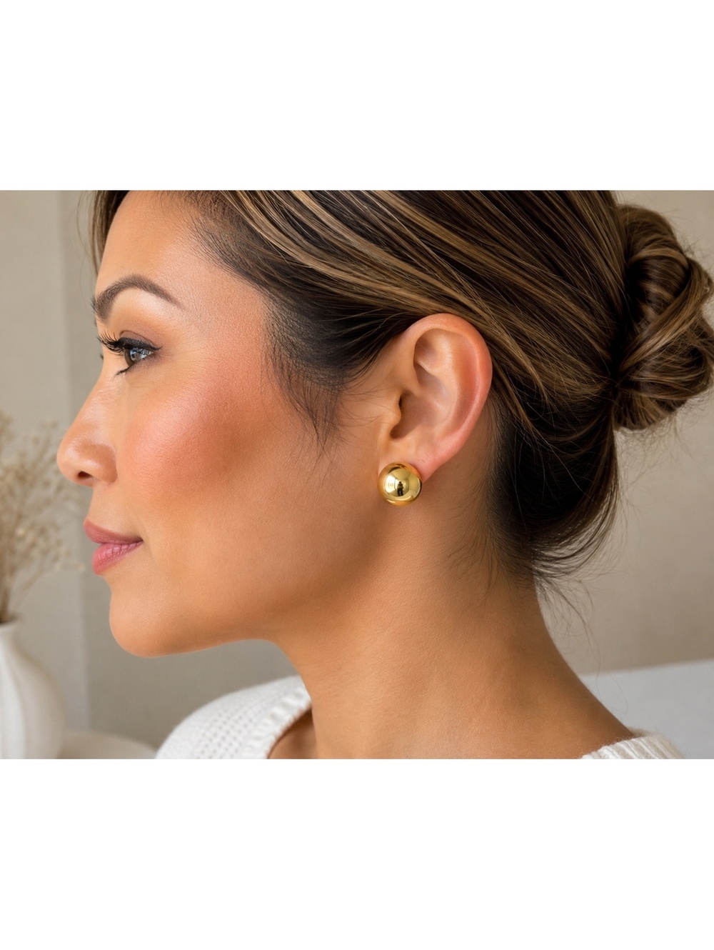 Gold Tone Ball Stud Earrings Round Sphere Post Pierced 12mm